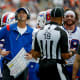 Aug 21, 2021; Chicago, Illinois, USA; Buffalo Bills passing coordinator and quarterbacks coach Ken Dorsey looks on from the sideline during the first half against the Chicago Bears at Soldier Field. The Buffalo Bills won 41-15.