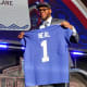 Apr 28, 2022; Las Vegas, NV, USA; Alabama offensive tackle Evan Neal after being selected as the seventh overall pick to the New York Giants during the first round of the 2022 NFL Draft at the NFL Draft Theater.