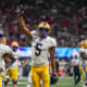 While Mumpfield mans the slot, rising senior Jared Wayne will return as either Slovis or Patti's best option outside the numbers. Wayne has been a tremendous deep threat ever since arriving at Pitt. He was seldom targeted during his first two years but morphed into a steady weapon for Kenny Pickett opposite Addison.In fact, Wayne was one of the more reliable receivers in the ACC, according to Sports Info Solutions, who said he hauled in catchable balls at a 10.9% higher rate than the average receiver -- the third-best mark in the ACC. His strong hands and 6-foot-3, 210-pound frame were on full display against Virginia Tech, when Wayne battled a defender to bring in a jump ball along the sideline. He made similarly difficult catches for touchdowns against Virginia, Wake Forrest and Michigan State.