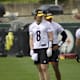 Steelers first-round pick works drills during practice.