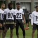 The Steelers rookie wideouts listen to offensive coordinator Matt Canada.