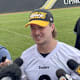 Kenny Pickett speaks with media after practice.