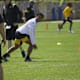 Calvin Austin runs routes during practice.