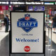 Apr 28, 2021; Cleveland, Ohio, USA; Signage promoting the 2021 NFL Draft at the Tower City Public Square rapid transit station in downtown.