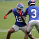 Wide receiver Kenny Golladay (19) and Sterling Shepard, work on drills during Giants practice, in East Rutherford. Thursday, July 29, 2021