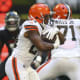 Oct 2, 2022; Atlanta, Georgia, USA; Cleveland Browns running back Nick Chubb (24) runs the ball against the Atlanta Falcons in the first quarter at Mercedes-Benz Stadium. Mandatory Credit: Brett Davis-USA TODAY Sports