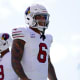 Arizona Cardinals running back James Conner (6) stands on the field before the start of the game against the San Francisco 49ers at Levi's Stadium. Mandatory Credit: Cary Edmondson-USA TODAY Sports