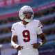 Arizona Cardinals quarterback Joshua Dobbs (9) warms up before the start of the game against the San Francisco 49ers at Levi's Stadium. Mandatory Credit: Cary Edmondson-USA TODAY Sports
