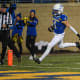 SDSU's wide receiver Jadon Janke (1) scores the touchdown during the second quarter while playing against University of Albany on Friday, Dec. 15, 2023 at Dana J. Dykhouse in Brookings.