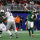 Dec 16, 2023; Atlanta, GA, USA; Florida A&M Rattlers quarterback Jeremy Moussa (8) throws a pass against the Howard Bison in the second half at Mercedes-Benz Stadium.