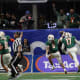 Dec 16, 2023; Atlanta, GA, USA; Florida A&M Rattlers linebacker Isaiah Major (0) reacts after an interception against the Howard Bison in the second half at Mercedes-Benz Stadium. 