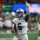 Dec 16, 2023; Atlanta, GA, USA; Howard Bison defensive back Carson Hinton (6) celebrates after an interception for a touchdown against the Florida A&M Rattlers in the second half at Mercedes-Benz Stadium.