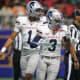 Dec 16, 2023; Atlanta, GA, USA; Howard Bison wide receiver Kasey Hawthorne (3) celebrates with quarterback Quinton Williams (1) and offensive lineman Darius Fox (52) after a touchdown against the Florida A&M Rattlers in the first half at Mercedes-Benz Stadium.