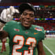 Dec 16, 2023; Atlanta, GA, USA; Florida A&M Rattlers running back Terrell Jennings (23) celebrates after a victory against the Howard Bison in the Celebration Bowl at Mercedes-Benz Stadium.