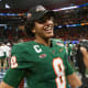 Dec 16, 2023; Atlanta, GA, USA; Florida A&M Rattlers quarterback Jeremy Moussa (8) celebrates after a victory against the Howard Bison in the Celebration Bowl at Mercedes-Benz Stadium.