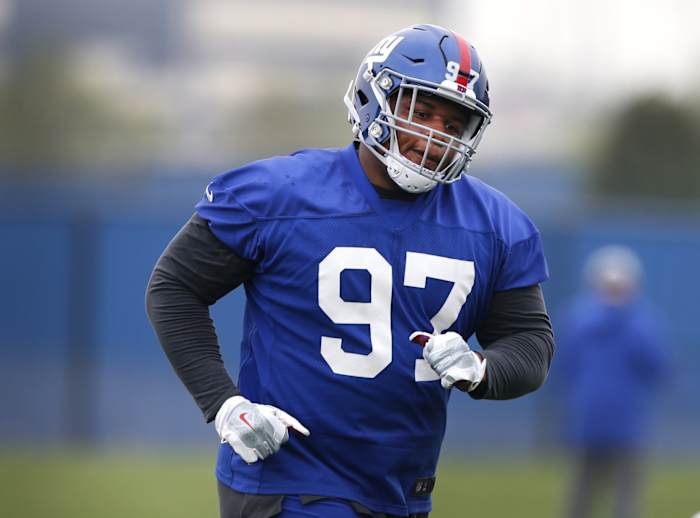 May 3, 2019; East Rutherford, NJ, USA; New York Giants defensive lineman Dexter Lawrence (97) during rookie minicamp at Quest Diagnostic Training Center.