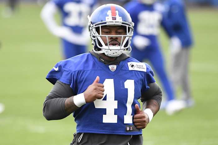 June 5, 2019; East Rutherford, NJ, USA; New York Giants safety Antoine Bethea during minicamp.