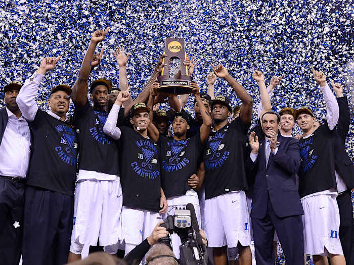 Duke basketball 2015 national championship title trophy