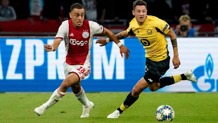Sergiño Dest plays for Ajax in Champions League