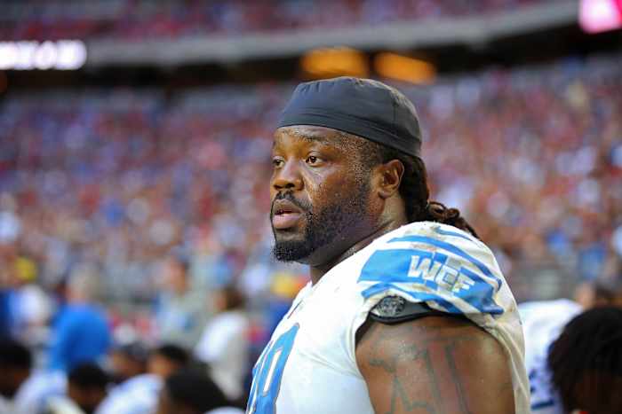 Dec 9, 2018; Glendale, AZ, USA; Detroit Lions defensive tackle Damon Harrison Sr. (98) against the Arizona Cardinals at State Farm Stadium.
