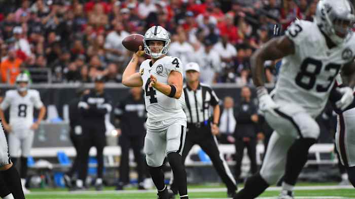 Carr threw three touchdown passes in the Raiders' Week 8 loss to the Texans.