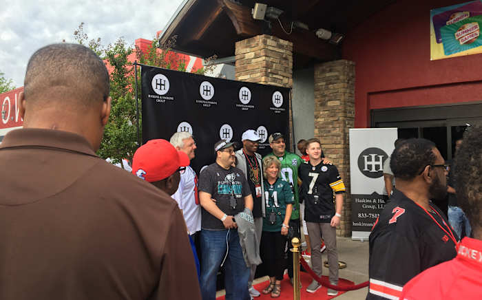 Dwayne Sr. with guests before the party.