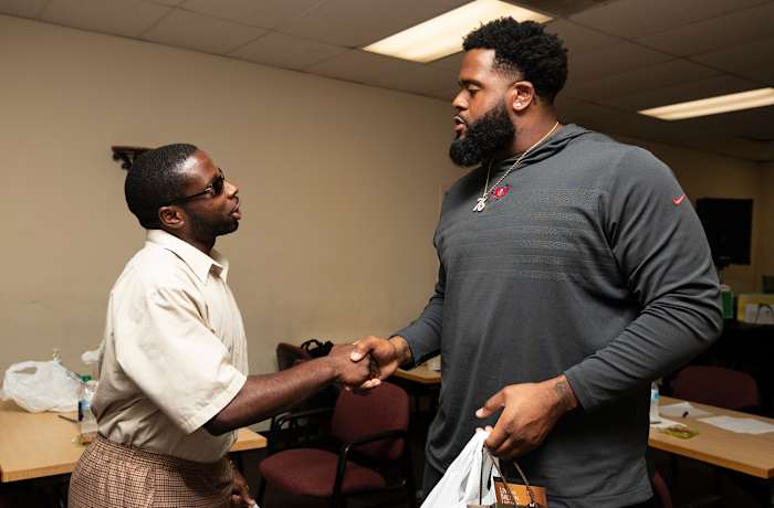 The Bucs’ Donovan Smith at the Abe Brown Ministries Ready 4 Work program.