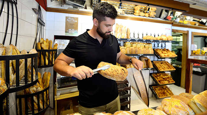 Duvernay-Tardif picks up some bread and pastries from his parents’ bakery.