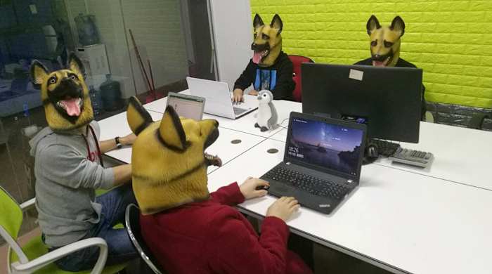 The CreepyParty staff, getting work done.