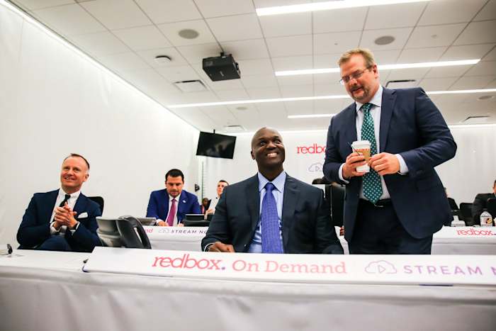 Christopher Johnson, Todd Bowles and Mike Maccagnan are all smiles on draft night.