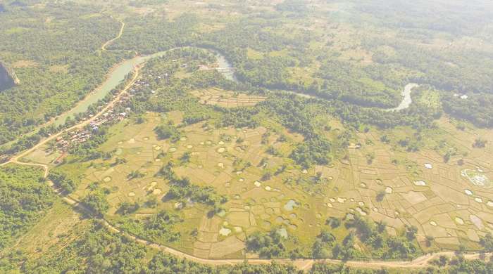 Drone shot of bomb craters in Laos. From the ride along the Ho Chin Minh Trail in 2015.