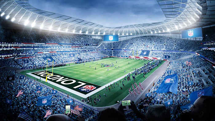 Tottenham’s stadium will host two NFL games a year; it has a retractable grass pitch with an artificial-turf surface underneath for American football.