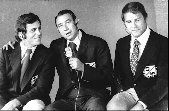 The classic MNF lineup: Don Meredith, Howard Cosell, Frank Gifford.