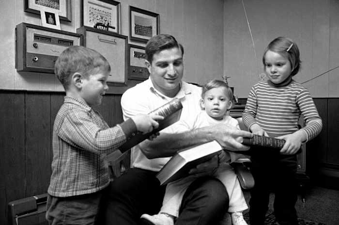 Nick with his kids, Nick III, Marc (on lap) and Gina Marie in November 1967.