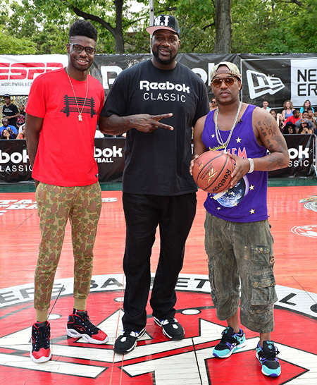 From the left, Philadelphia 76ers center Nerlens Noel, Shaquille O'Neal and Cam'ron.