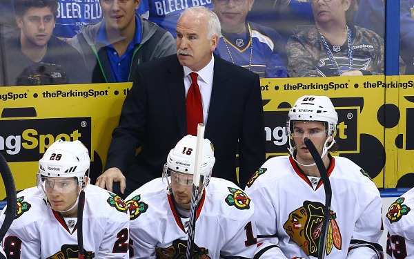 Blackhawks head coach Joel Quenneville could face discipline for gesturing towards officials. (Billy Hurst/(Cal Sport Media via AP Images)