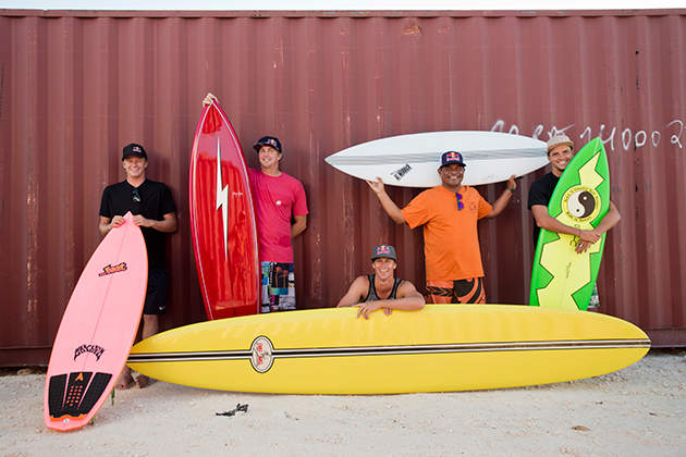 (From the left) Kolohe Andino, Jamie O'Brien, Ian Walsh, Raimana van Bastolaer and Julian Wilson.