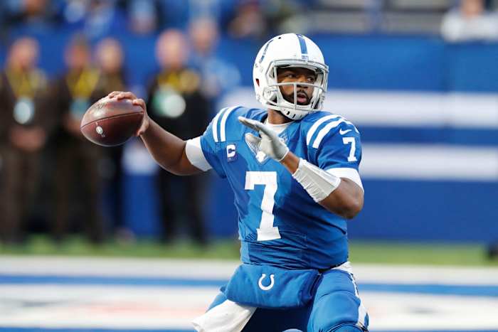 Indianapolis Colts quarterback Jacoby Brissett throws a pass in a recent home game against the Denver Broncos.