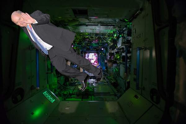 Sepp Blatter on his way to FIFA's interplanetary soccer stadium. 