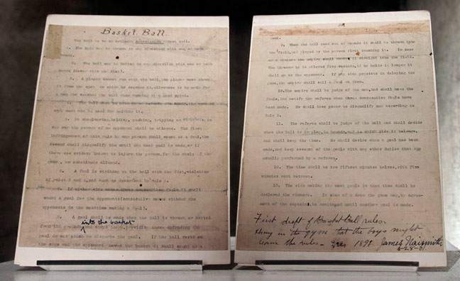 The original pages of Naismith's 13 rules of Basket Ball were auctioned off in 2010 for $4.3 million. The document is housed at the University of Kansas DeBruce Center.