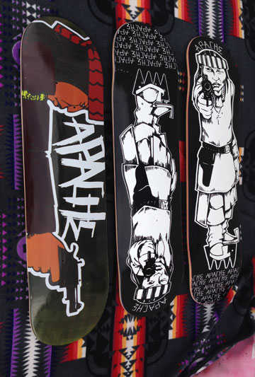 Douglas Miles’s Apache skateboards. (Jenny Vrentas)