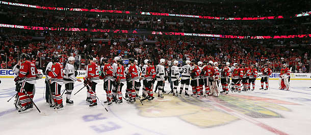 Blackhawks-Kings handshake line