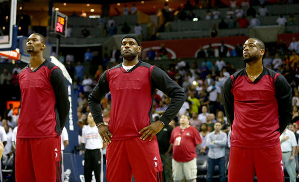 The Heat turned their shirts inside-out to protest Donald Sterling. (Streeter Lecka/Getty Images Sport)