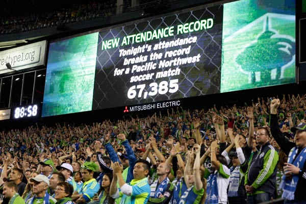 The Sounders broke their attendance record in August against the Timbers. (AP)