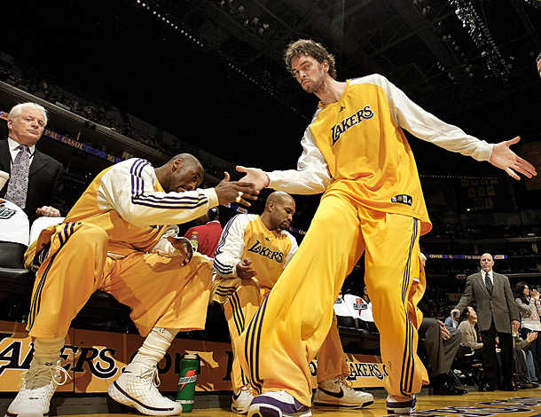 Gasol is introduced to the Los Angeles crowd. (John W. McDonough/SI)