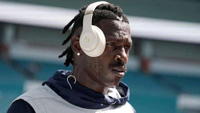 Sep 15, 2019; Miami Gardens, FL, USA; New England Patriots wide receiver Antonio Brown before the game against the Miami Dolphins at Hard Rock Stadium. Mandatory Credit: Kirby Lee-USA TODAY Sports