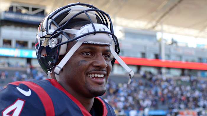 Texans QB Deshaun Watson without his helmet on.