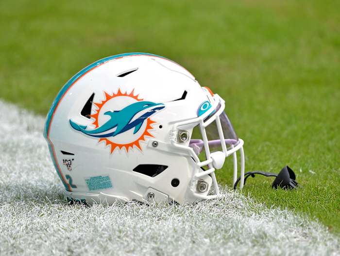 Nov 3, 2019; Miami Gardens, FL, USA; Miami Dolphins running back Mark Walton (22) helmet is seen before a game against the New York Jets at Hard Rock Stadium.
