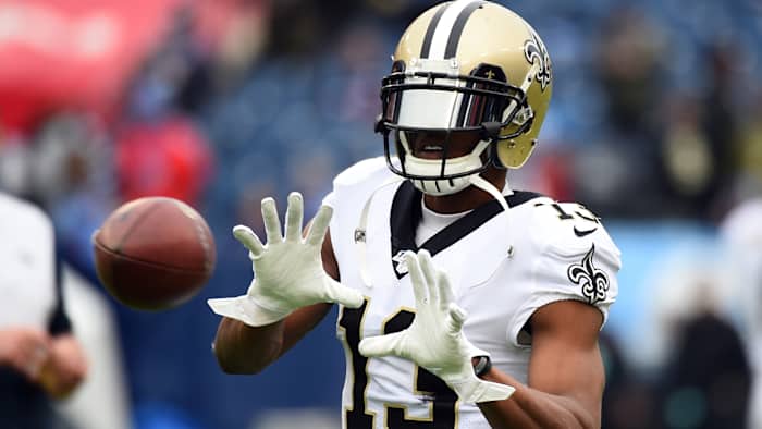 Michael Thomas before breaking the NFL single-season receptions record against the Tennessee Titans.