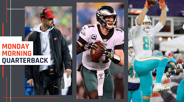 san-francisco-49ers-kyle-shanahan-carson-wentz-mike-gesicki
